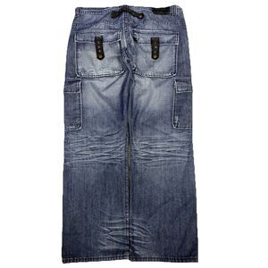 Men's Cargo Jeans 38x32(30) Blue Denim Baggy Loose Fit Y2K Hip Hop Skater Clench